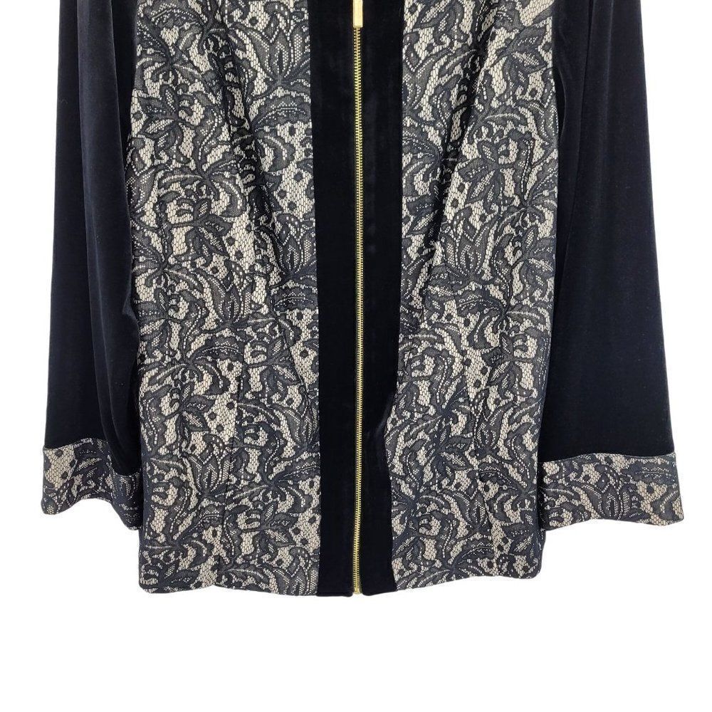 Catherines Black Label Formal Shacket Top 1X Black Velour Lace Blocking Zip Goth - Picture 8 of 14